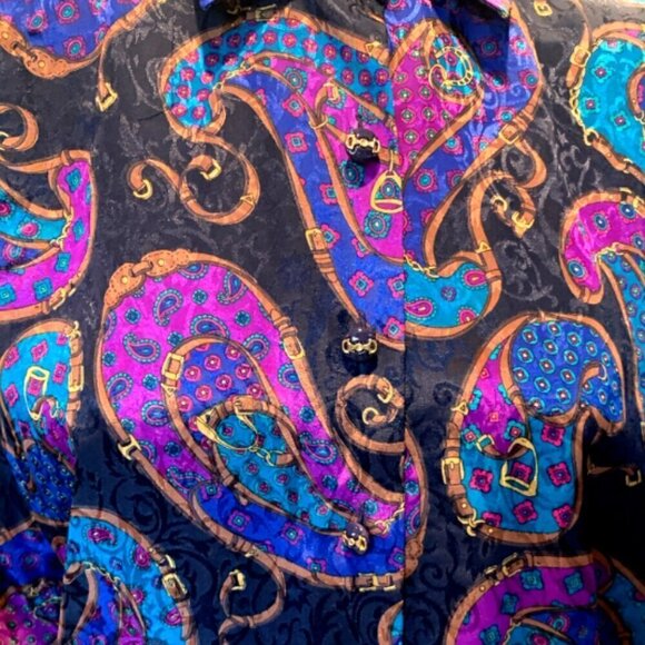 VTG Schrader Petite Sz 6 Shirt Dress Pockets Paisley & Equestrian Print #20B - Picture 7 of 9